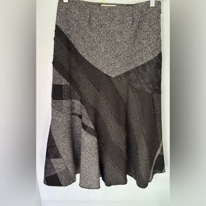 COLDWATER CREEK- Sz PM Womens Grey/Blk Patchwork Lace A-line Skirt Flowy Lined
